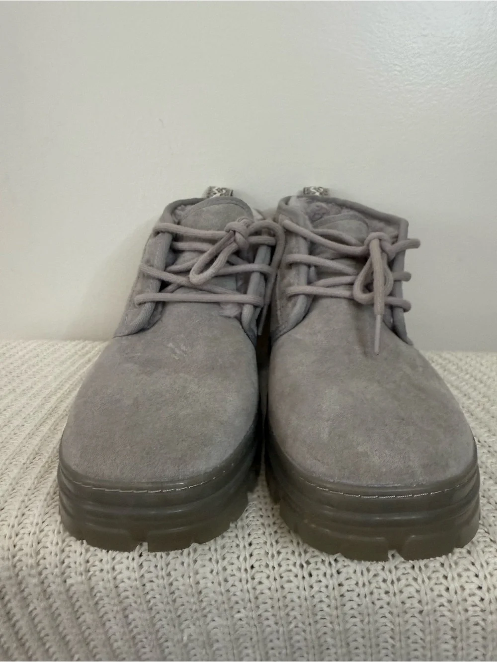 UGG Neumel Cozy Grey Suede Lace-Up Ankle Boots in size 8